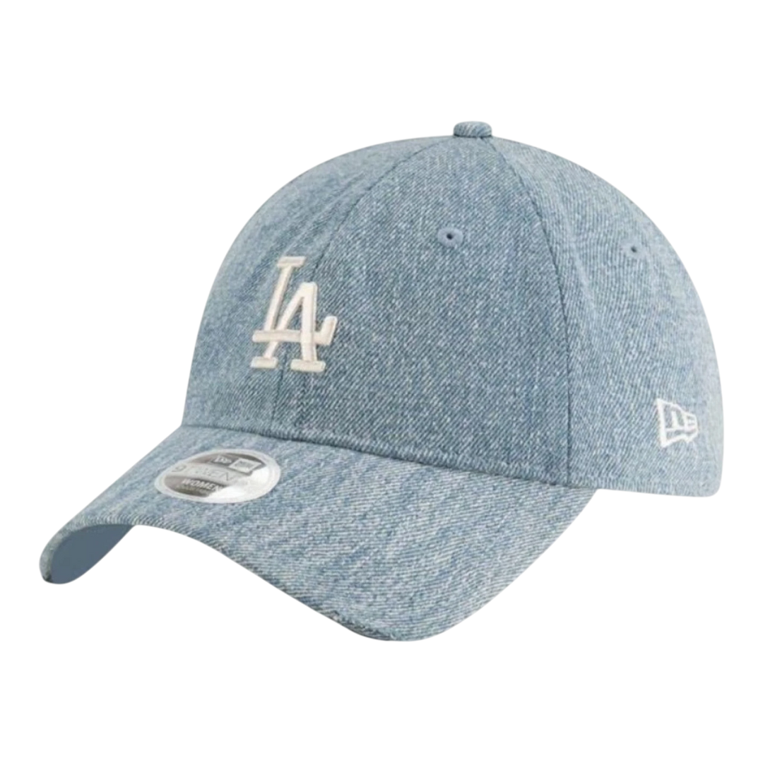HypeSelection light blue acid wash denim LA Dodgers cap with embroidered logo, adjustable strap, and curved visor.