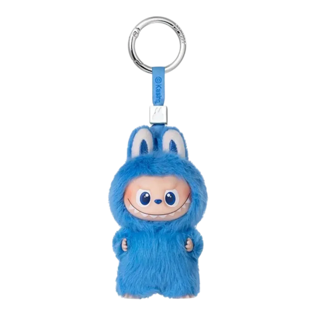 HypeSelection blue plush Labubu monster pendant with vinyl face, part of the Pin for Love Series "O".