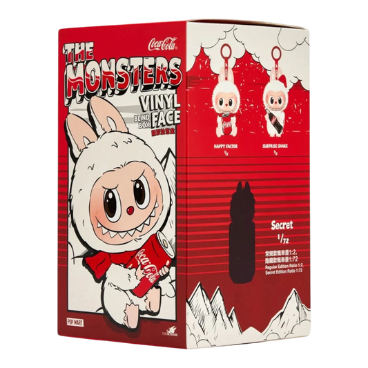 HypeSelection Pop Mart Labubu Coca-Cola blind box featuring a white monster character holding a Coca-Cola can.