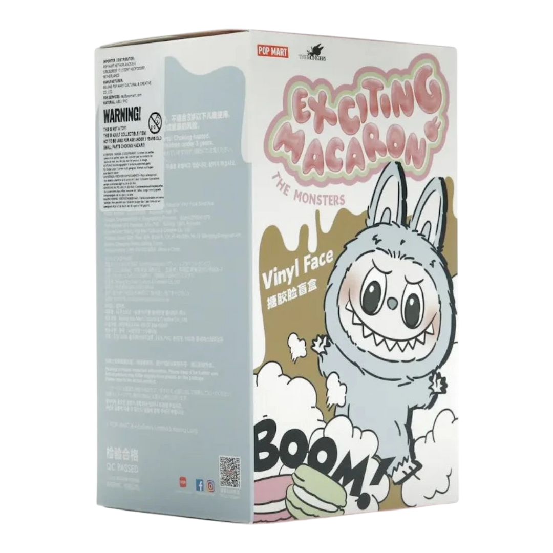 HypeSelection Pop Mart Labubu Exciting Macaron blind box with vinyl face and plush body, pastel colors, collectible toy.