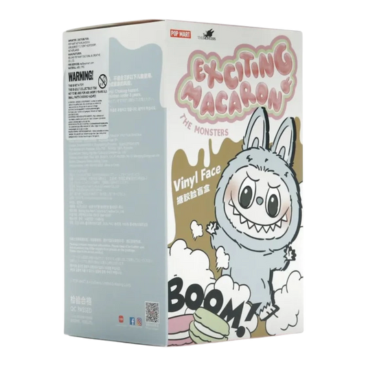 HypeSelection Pop Mart Labubu Exciting Macaron blind box with vinyl face and plush body, pastel colors, collectible toy.
