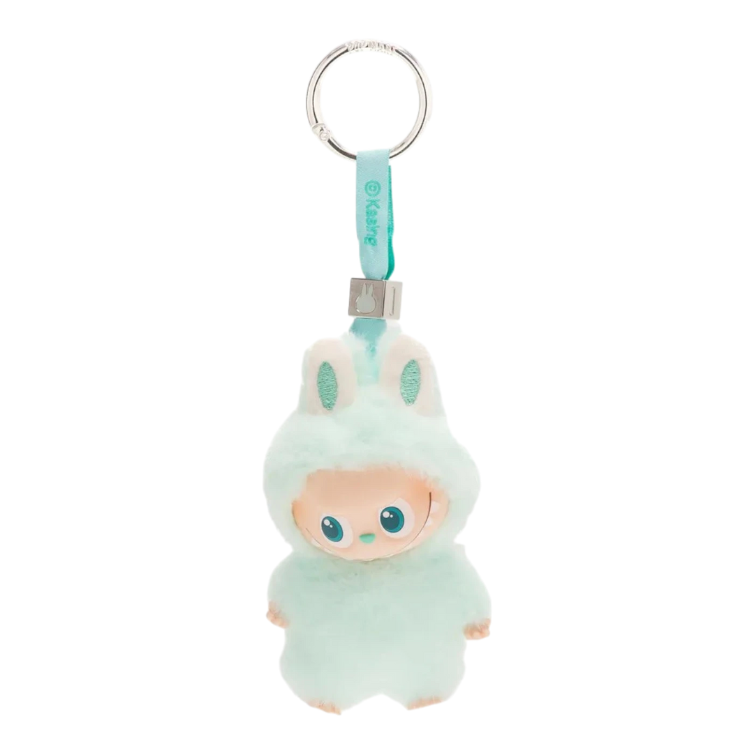 HypeSelection Labubu The Monsters Pin for Love Series "I" plush pendant with vinyl face, mint green color, and bunny ears.