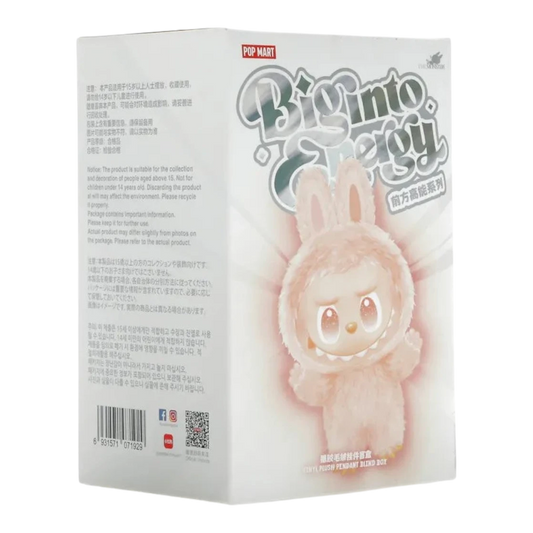 HypeSelection Pop Mart Labubu Big Into Energy Series pink plush pendant blind box with vinyl face and clip attachment.