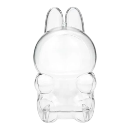 HypeSelection clear acrylic Labubu sitting figure display case with strap attachment