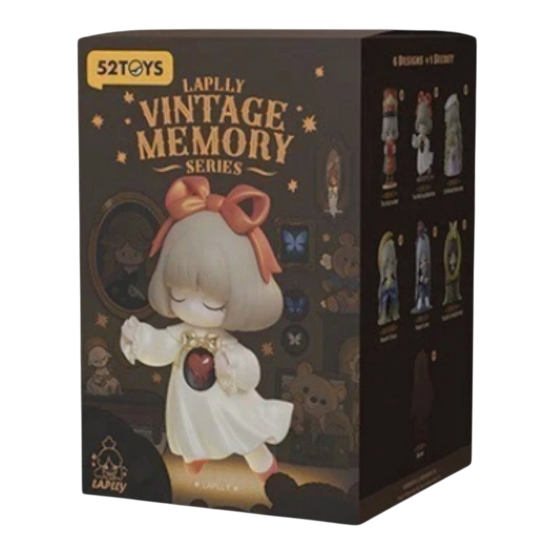 HypeSelection 52TOYS LAPLLY Vintage Memory Series blind box featuring a white figure with a red bow and heart detail. Collectible toy.
