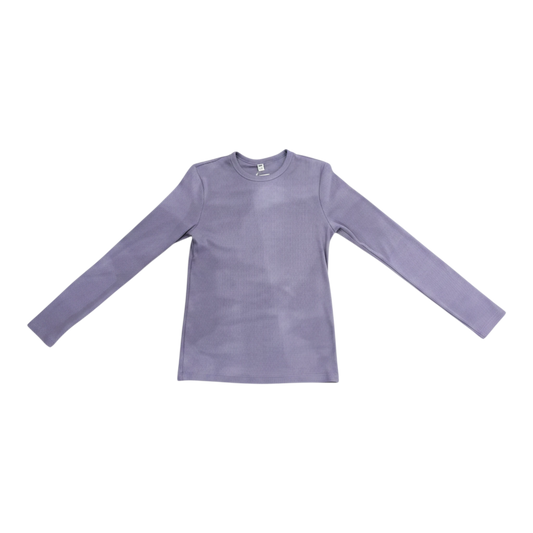 HypeSelection women's light purple long sleeve ribbed crew neck tee made from cotton-rayon blend.