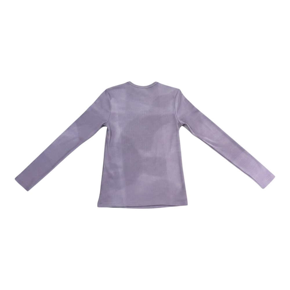 HypeSelection women's light purple long sleeve crew neck tee made from a soft cotton-rayon blend with ribbed texture and a fitted silhouette.