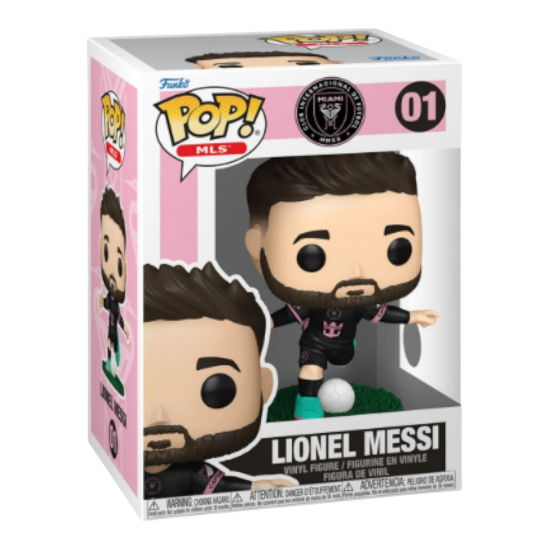 HypeSelection Funko Pop Lionel Messi Inter Miami Away Kit vinyl figure in black and pink.
