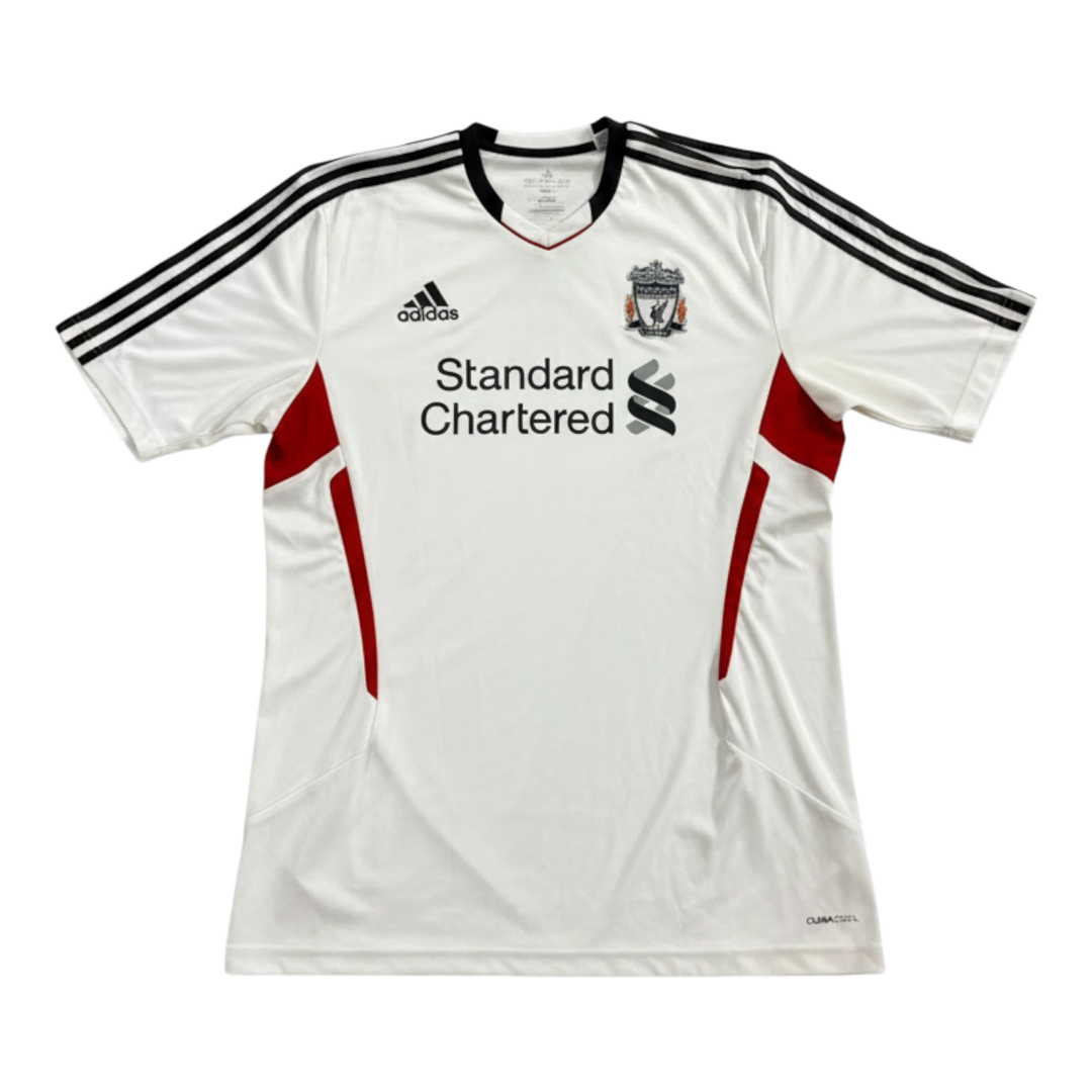 HypeSelection white 2011-12 Liverpool adidas training shirt with red side panels and black stripes on sleeves.