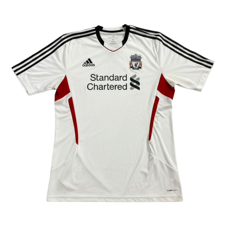HypeSelection white 2011-12 Liverpool adidas training shirt with red side panels and black stripes on sleeves.