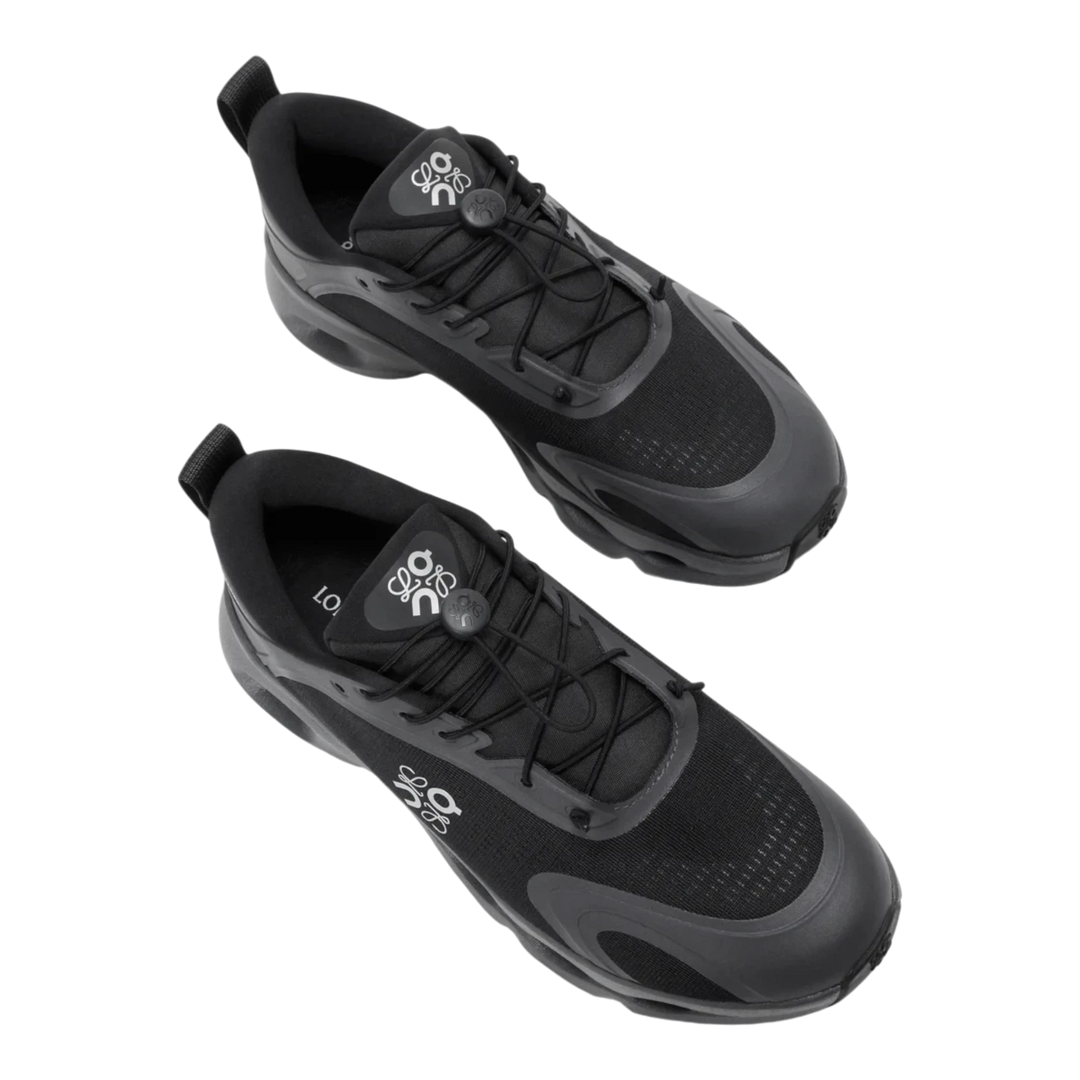 HypeSelection LOEWE x On Cloudsolo sneakers in all-black technical mesh with signature pebble toggle and speed laces.