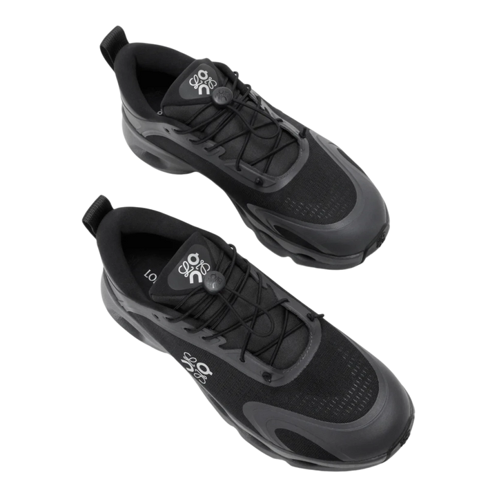 HypeSelection LOEWE x On Cloudsolo sneakers in all-black technical mesh with signature pebble toggle and speed laces.