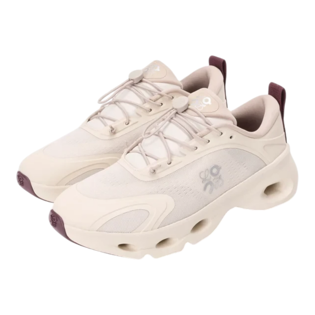 HypeSelection Loewe x On Cloudsolo sneakers in sand and burgundy with technical mesh and signature pebble toggle.