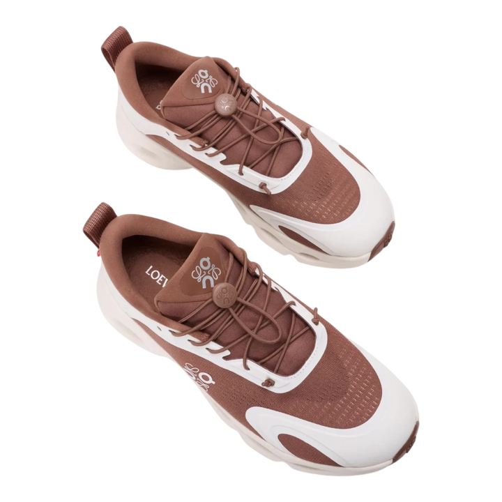 HypeSelection LOEWE x On Cloudsolo sneakers in taupe and eggshell with technical mesh and signature pebble toggle.
