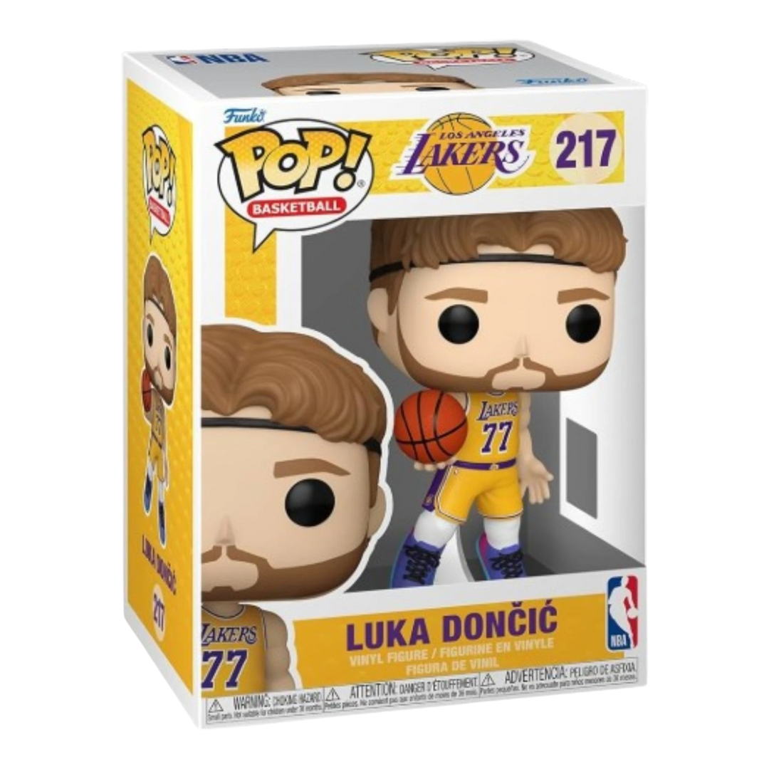 HypeSelection Funko Pop! Basketball figure of Luka Doncic in a Los Angeles Lakers uniform, holding a basketball.