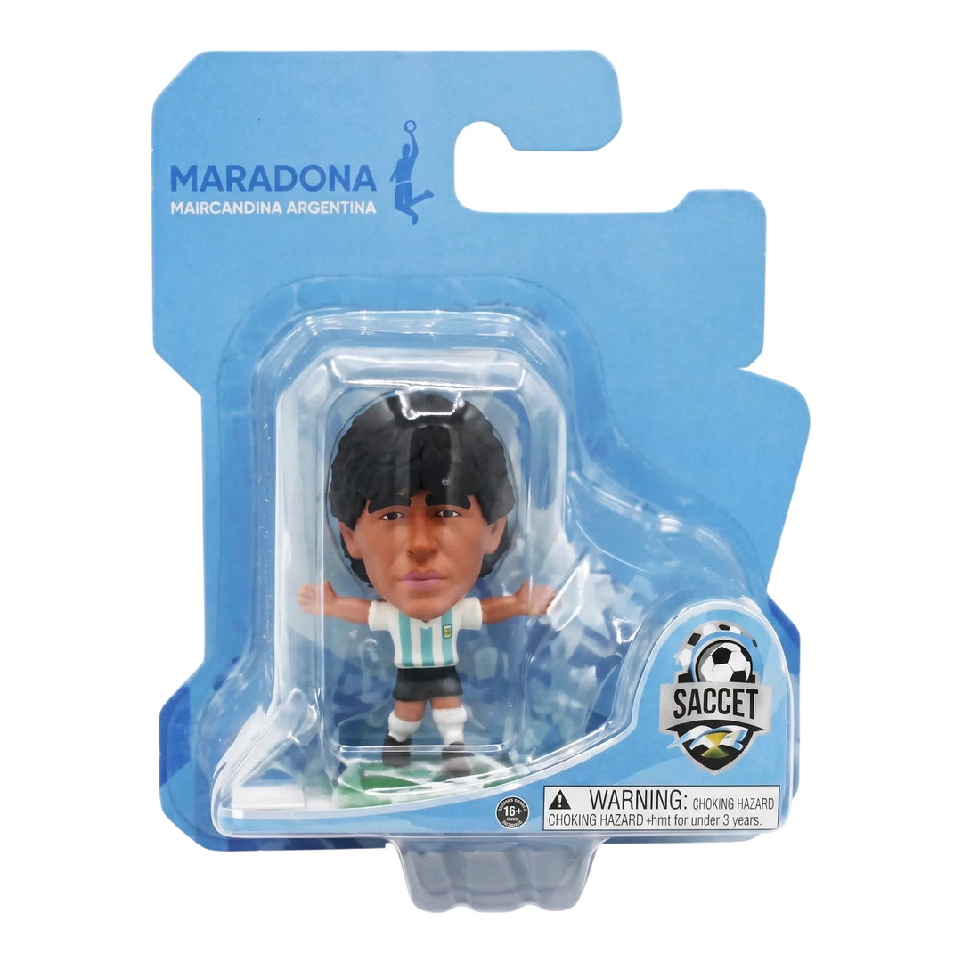HypeSelection SoccerStarz 5cm Diego Maradona figure in Argentina home kit, hand-painted in a blister pack.