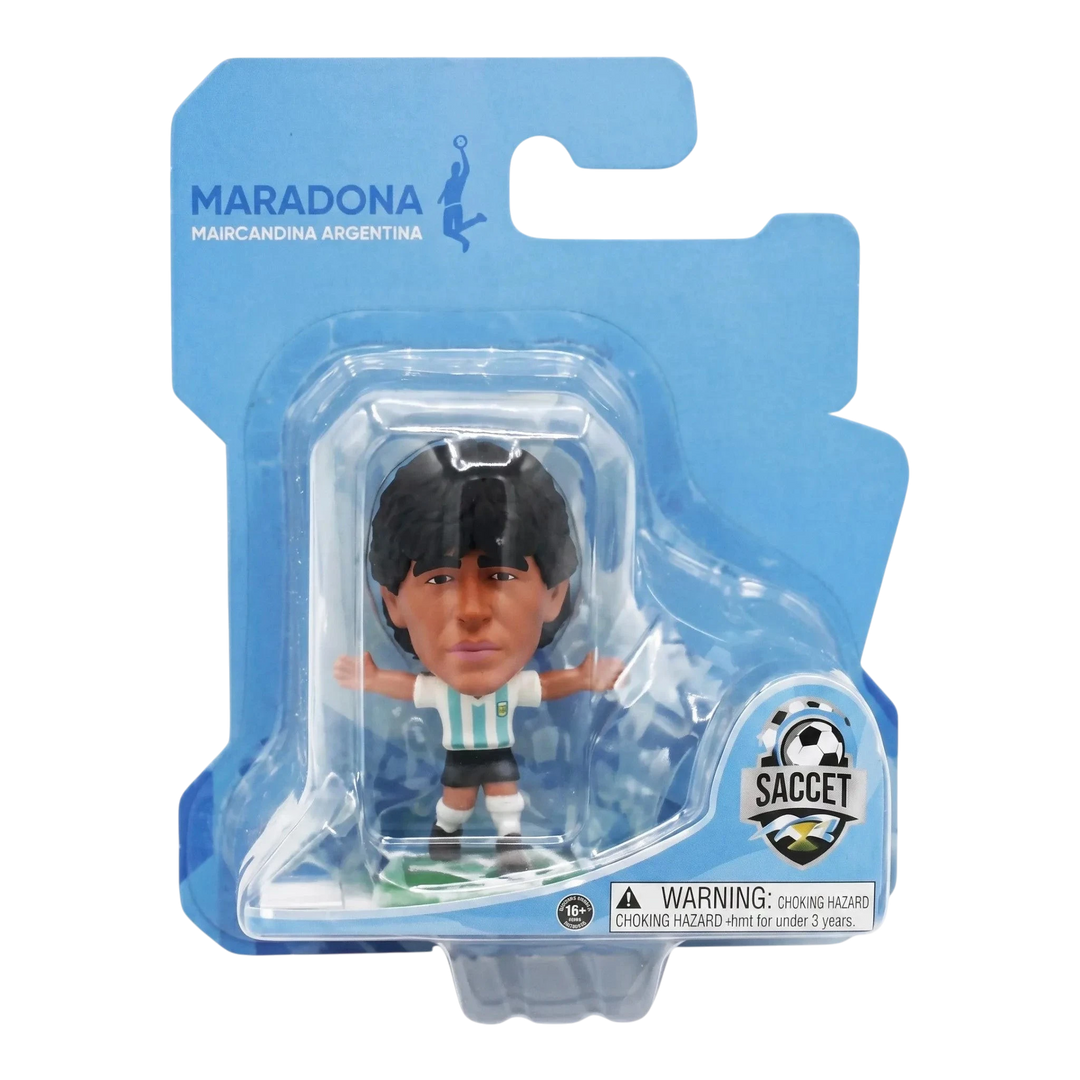 HypeSelection SoccerStarz 5cm Diego Maradona figure in Argentina home kit, hand-painted in a blister pack.