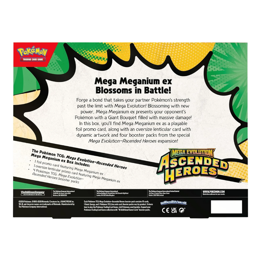 HypeSelection Mega Meganium ex Box for Pokémon TCG: Mega Evolution-Ascended Heroes expansion. Includes promo cards and booster packs.