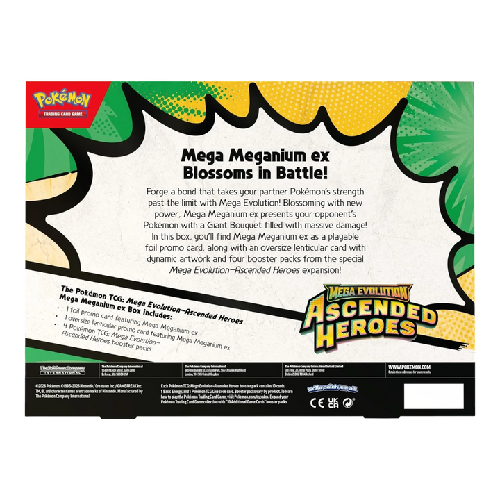 HypeSelection Mega Meganium ex Box for Pokémon TCG: Mega Evolution-Ascended Heroes expansion. Includes promo cards and booster packs.