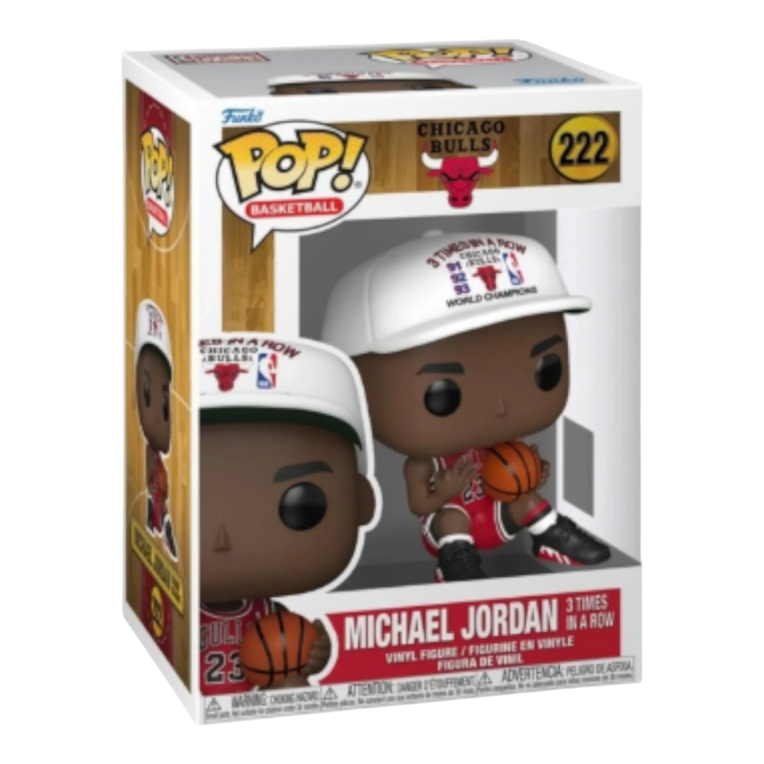 HypeSelection Funko Pop! Michael Jordan 3X In A Row vinyl figure, wearing a Chicago Bulls jersey and holding a basketball.