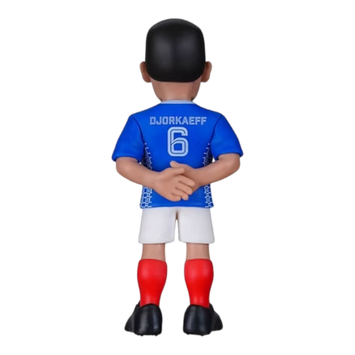 HypeSelection Minix Youri Djorkaeff France football collectible figure, rear view showing blue jersey and number 6.