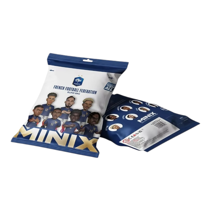 HypeSelection Minix France National Team 7cm blind bag featuring collectible football player figures in blue kits.