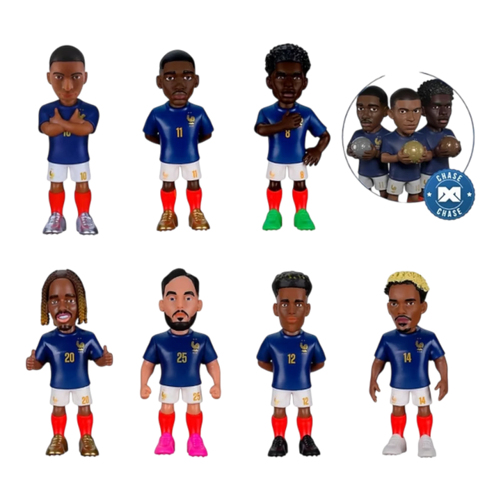 HypeSelection Minix France National Team 7cm collectible PVC figures in blue kits, featuring various squad players.