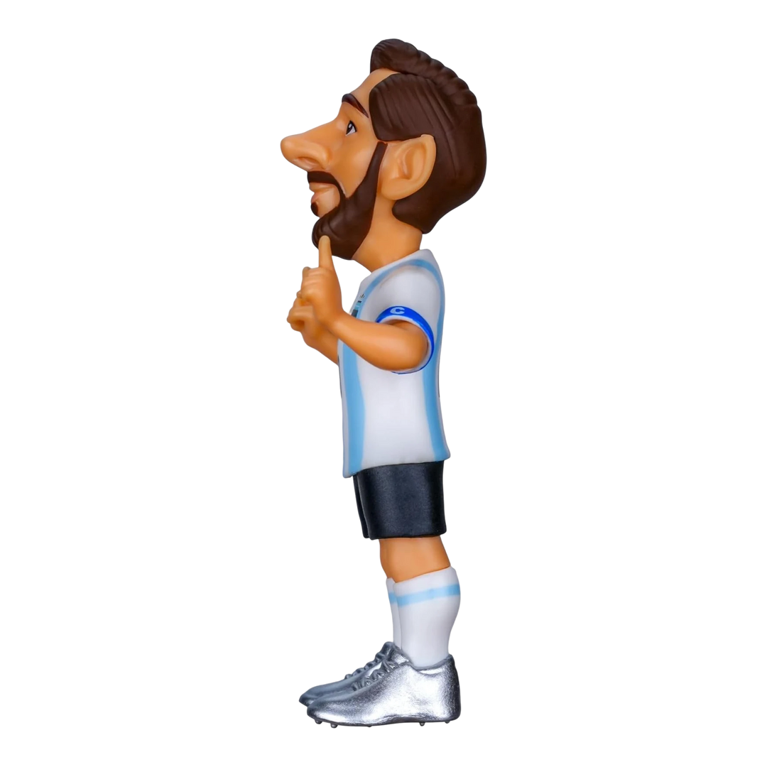 HypeSelection Minix 12cm Lionel Messi Argentina football figurine in iconic sky blue and white kit, side profile view.