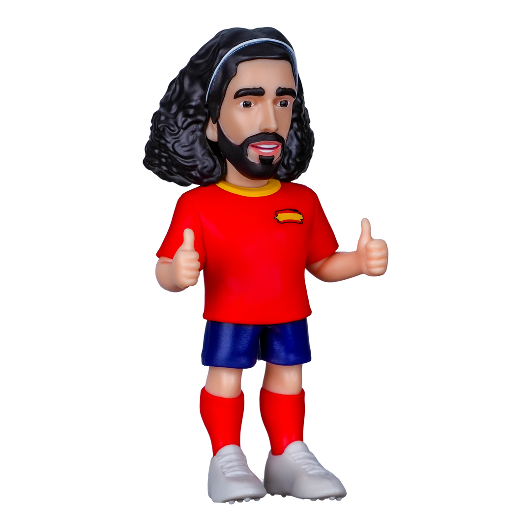 HypeSelection Minix Marc Cucurella Spain football figure in red jersey and blue shorts giving a thumbs up