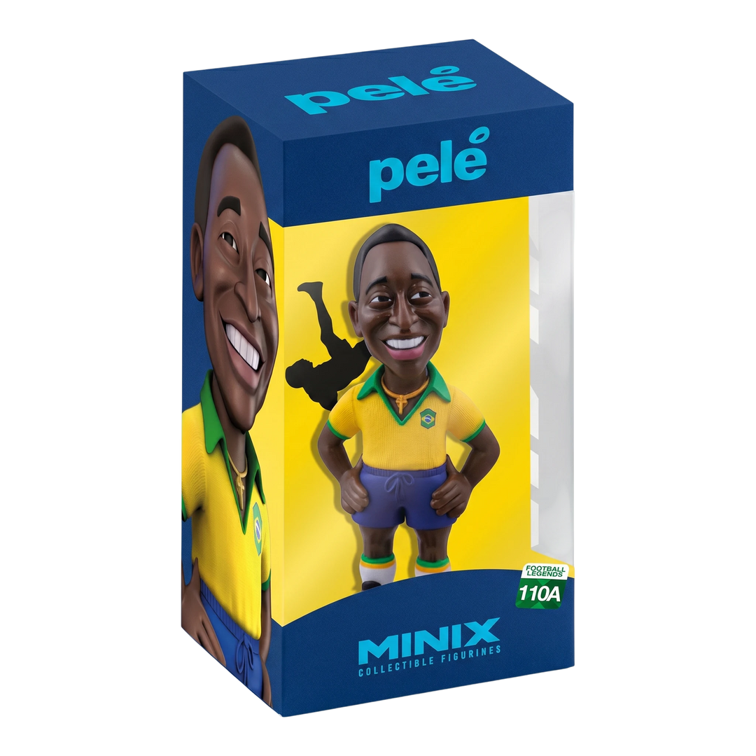 HypeSelection Minix Pelé #110A collectible figure in Brazil yellow home kit inside a display window box.