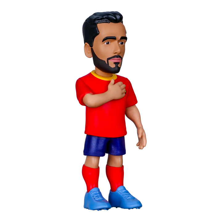 HypeSelection Minix Spain football player figure in red jersey and blue shorts, 7cm PVC collectible.