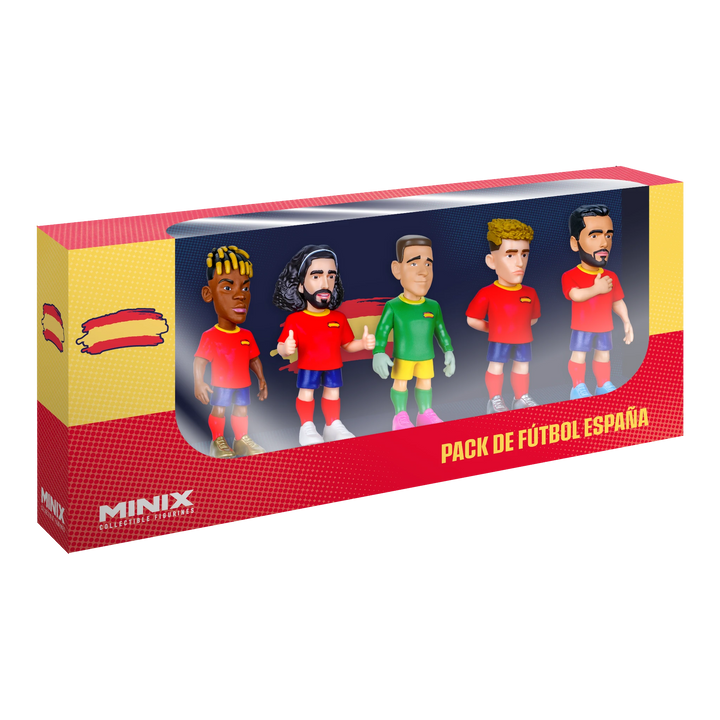 HypeSelection Minix 5-pack Spain football figures featuring Fermín, Williams, Merino, Cucurella, and Unai in a box.