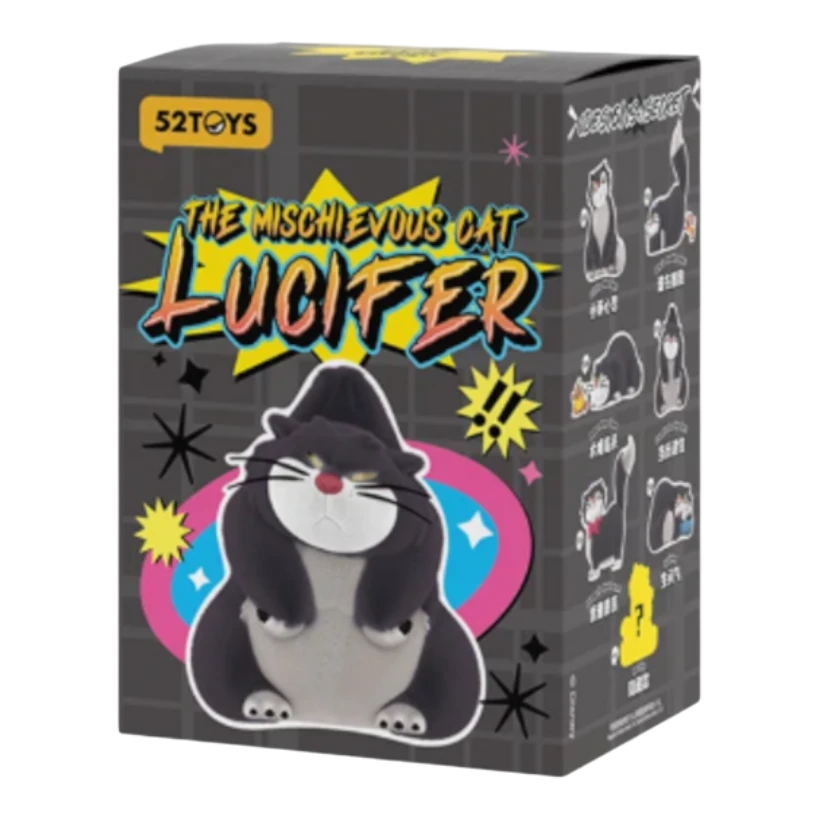 HypeSelection 52TOYS The Mischievous Cat Lucifer blind box with flocked finish, featuring a black cat character.