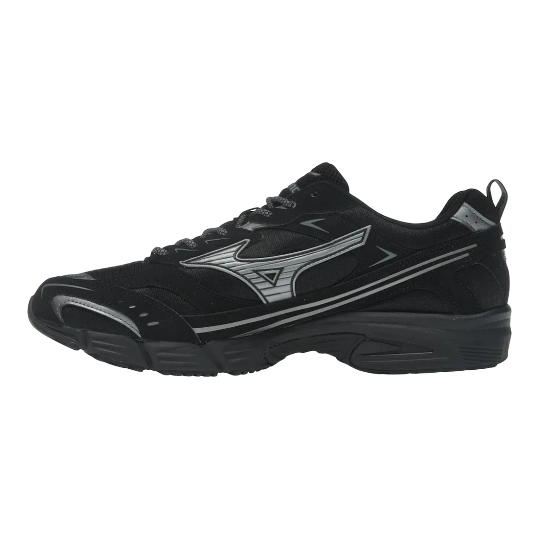 HypeSelection Mizuno MXR OG black and metallic grey running sneakers with mesh upper and U4icX midsole.