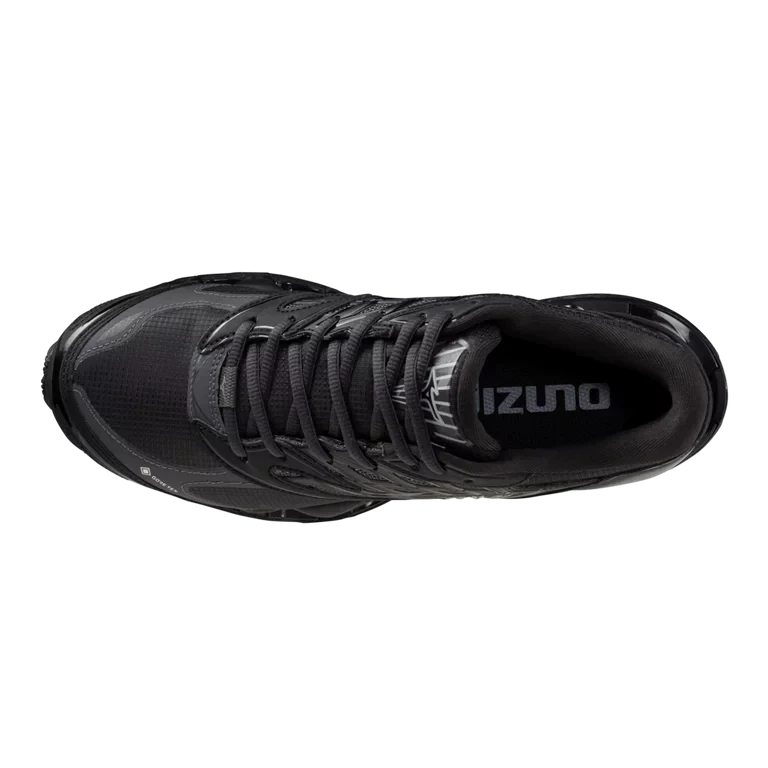 Top view of HypeSelection Mizuno Wave Prophecy LS GTX sneakers in black micro-ripstop with GORE-TEX branding.