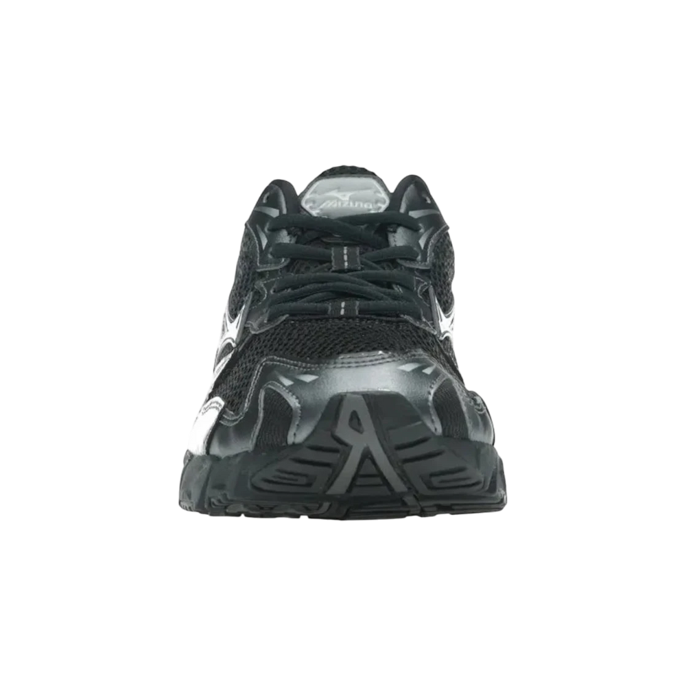 HypeSelection Mizuno Wave Rider 10 black mesh running shoe with sand and metallic grey accents, retro-tech design.