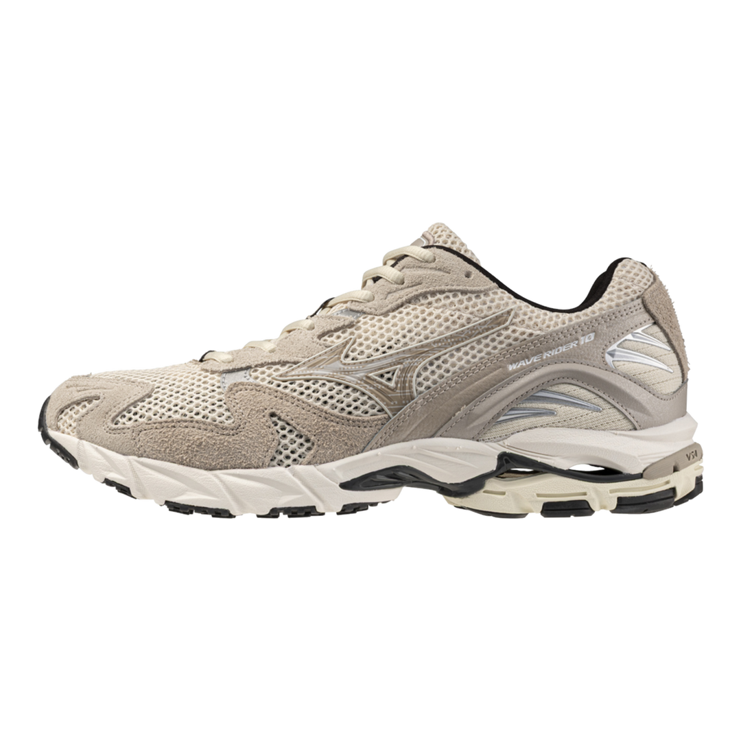 HypeSelection Mizuno Wave Rider 10 sneaker in summer sand and taupe with mesh and suede layered upper