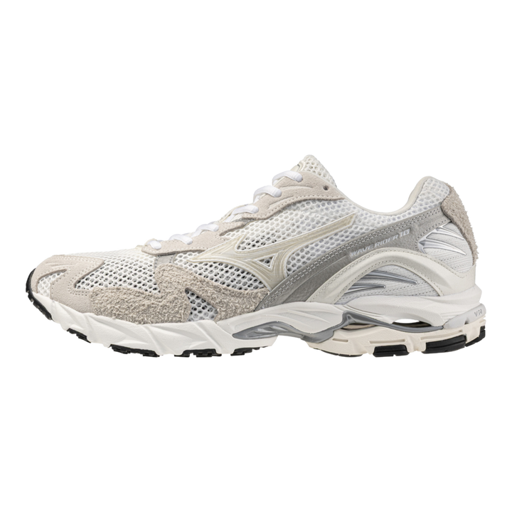 HypeSelection Mizuno Wave Rider 10 Suede sneaker in white and grey mesh with premium suede overlays and Wave technology