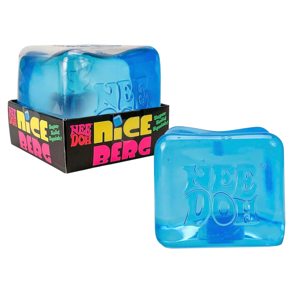 HypeSelection NeeDoh Nice Cube Big in translucent blue, a large squishy sensory toy with a slow-rebound texture.