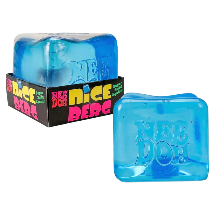 HypeSelection NeeDoh Nice Cube Big in translucent blue, a large squishy sensory toy with a slow-rebound texture.