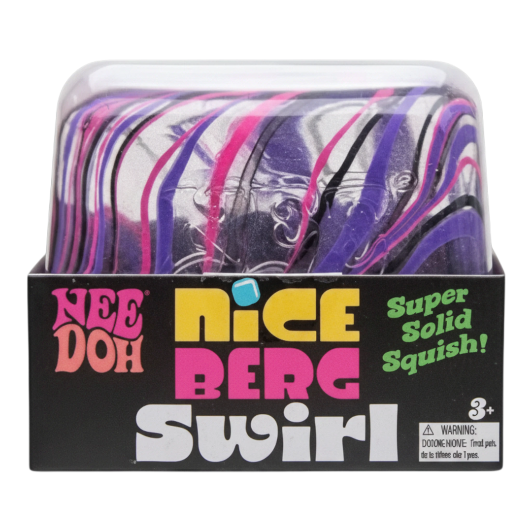 NeeDoh Niceberg Swirl XL giant sensory fidget toy in purple and pink marbled TPR. Super solid squish.