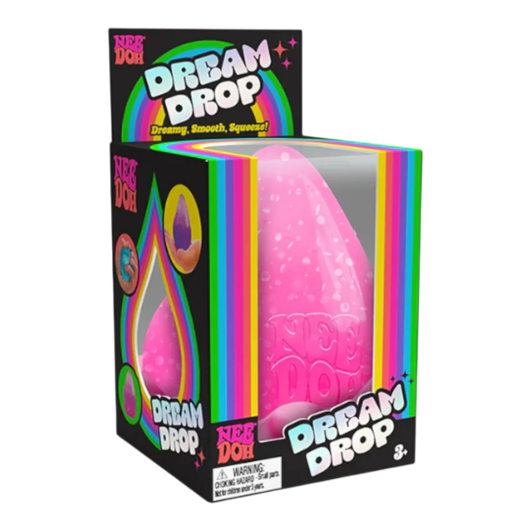 HypeSelection pink NeeDoh Dream Drop squishy fidget toy in its colourful retail packaging with sparkle gel detail.