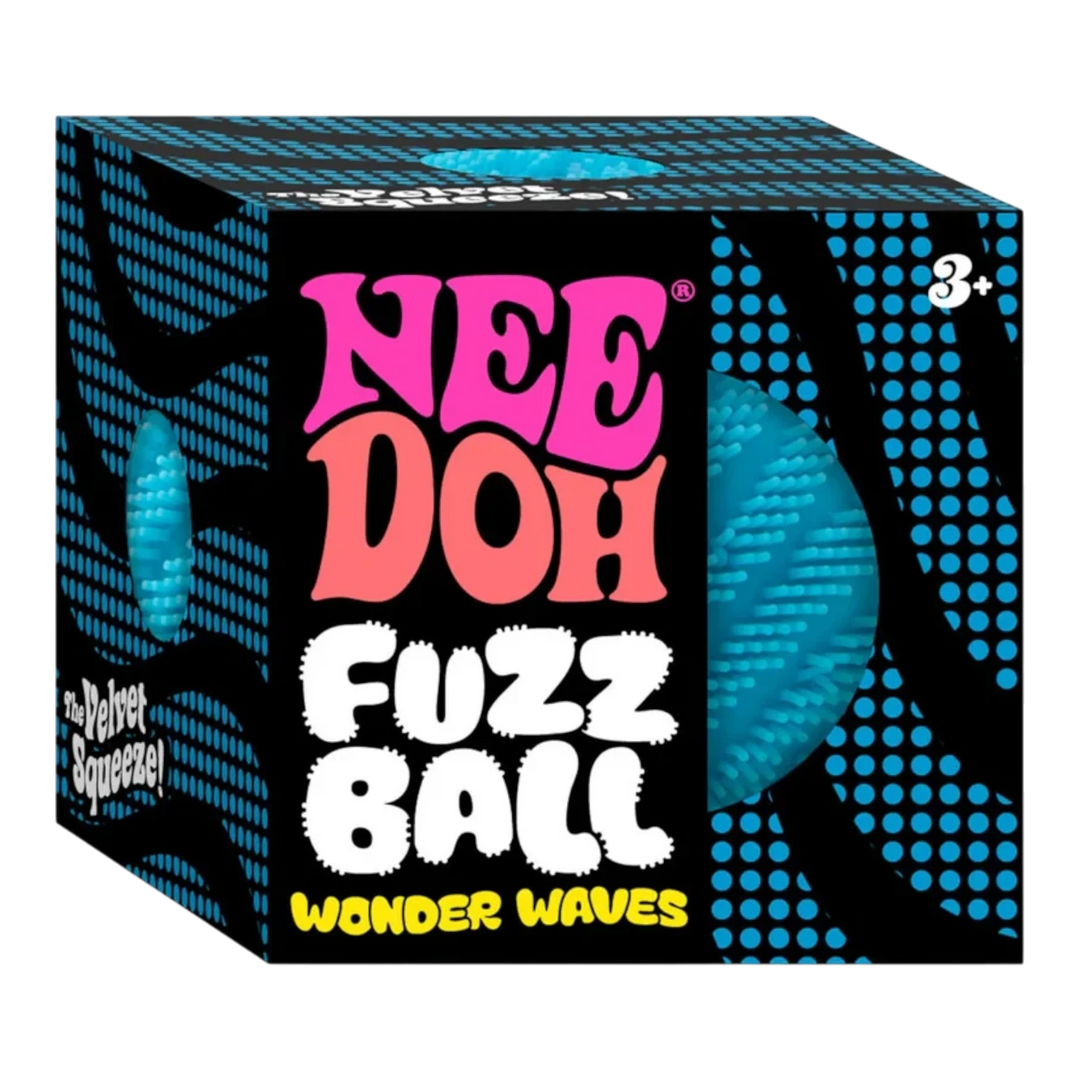 HypeSelection NeeDoh Fuzzball Wonder Waves blue sensory fidget toy in its branded black and blue display box