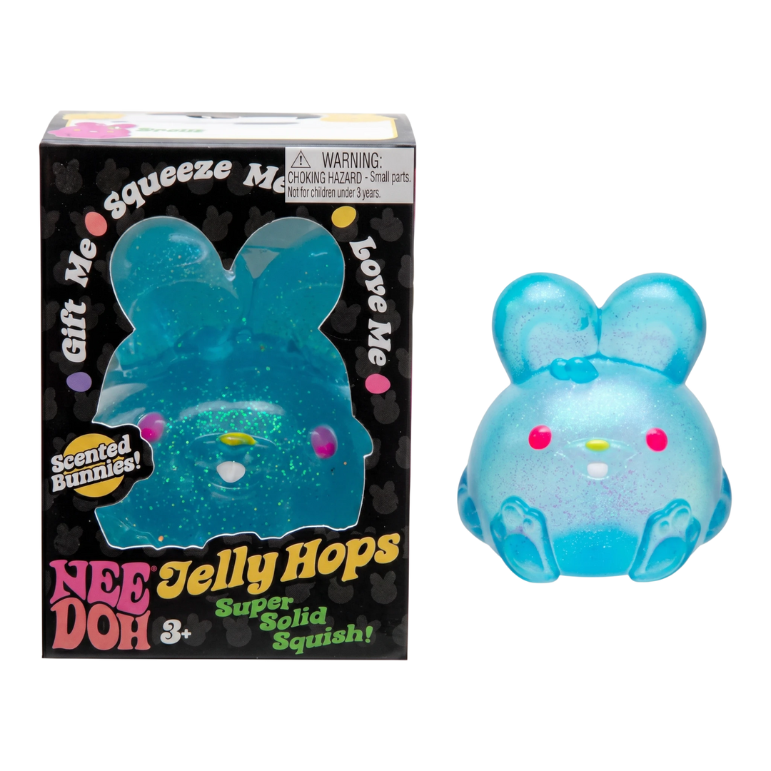 HypeSelection NeeDoh Jelly Hop blue scented bunny sensory squeeze toy with glitter sparkles and gift box