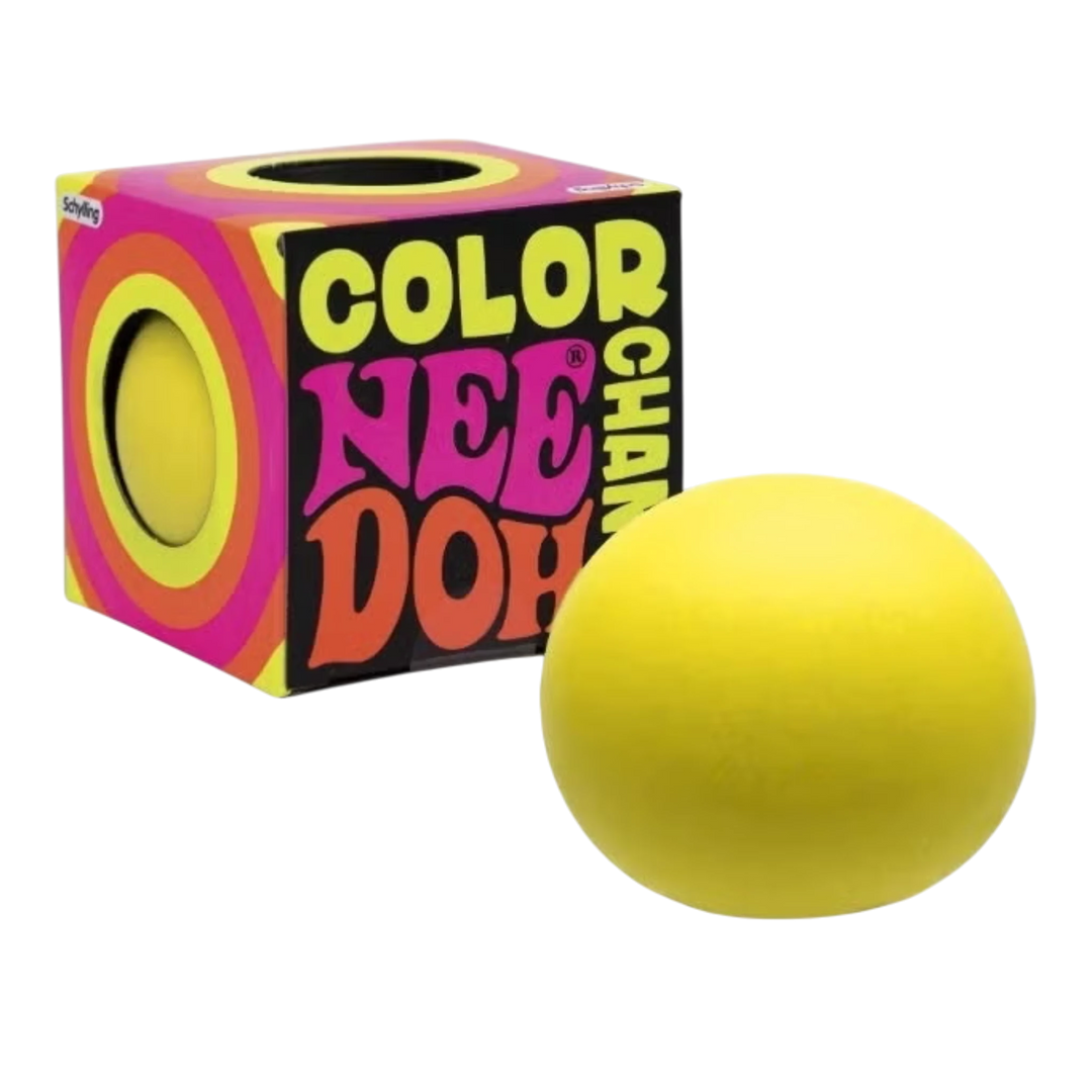 HypeSelection NeeDoh Color Change sensory stress ball, yellow TPR exterior, changes color with hand warmth, 2.5 inches.