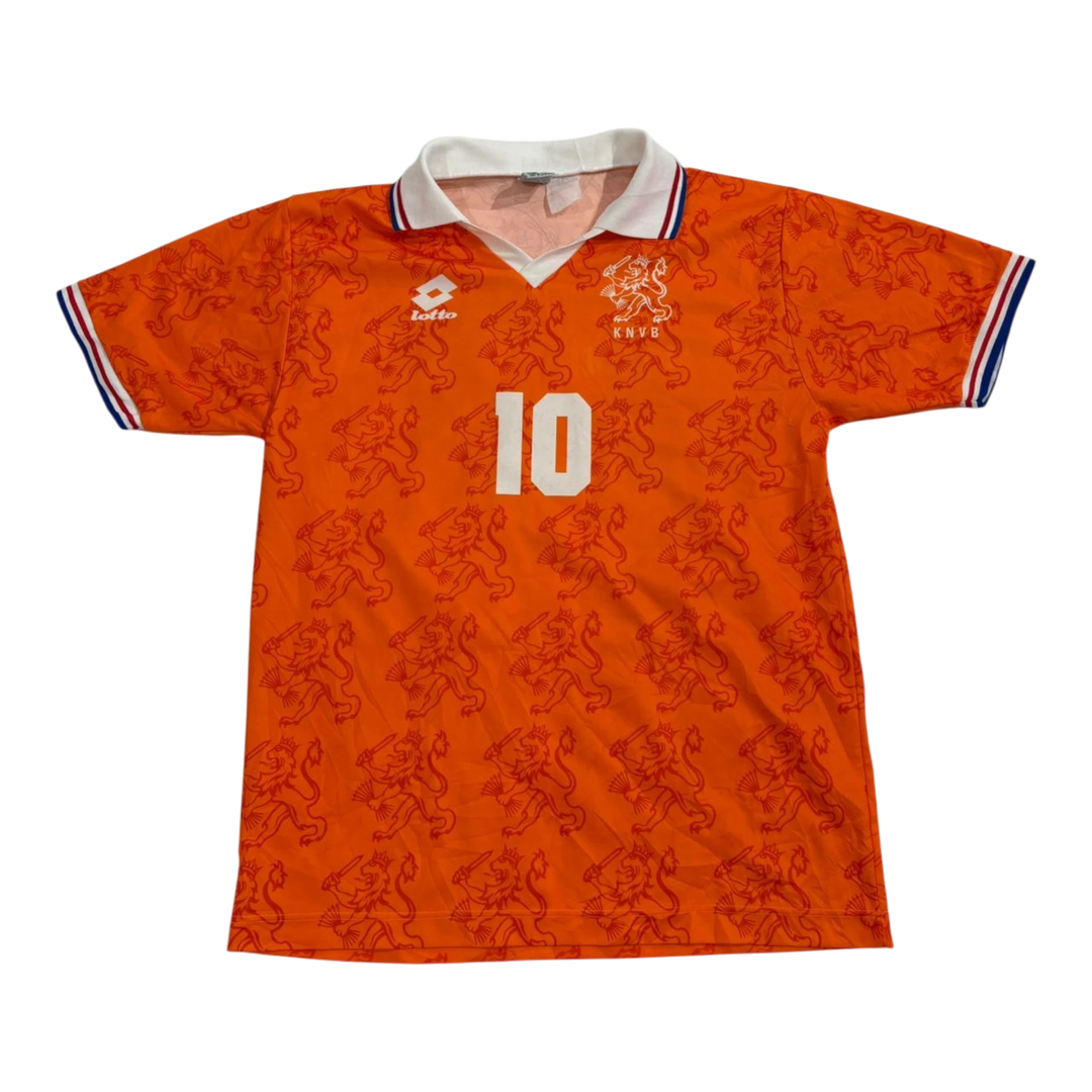 HypeSelection vintage orange Netherlands KNVB soccer jersey with number 10, Lotto branding, and lion pattern.