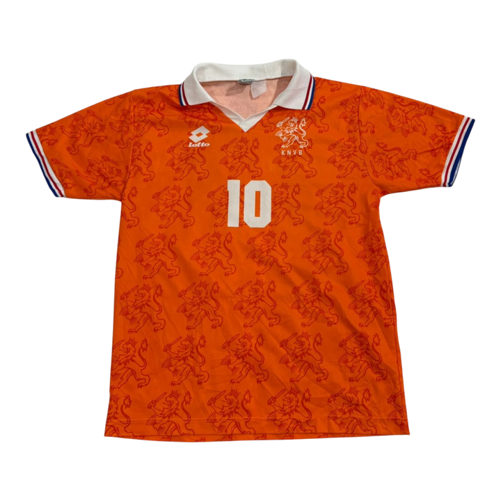 HypeSelection vintage orange Netherlands KNVB soccer jersey with number 10, Lotto branding, and lion pattern.