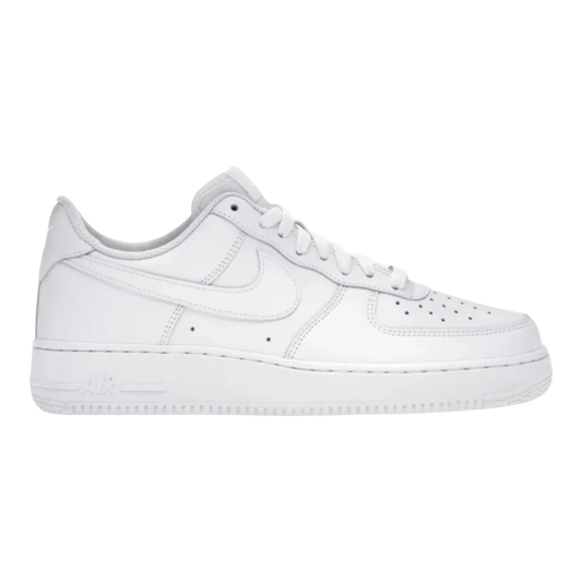 HypeSelection Nike Air Force 1 Low ’07 white leather sneakers with perforated toe box and Nike Air cushioning.