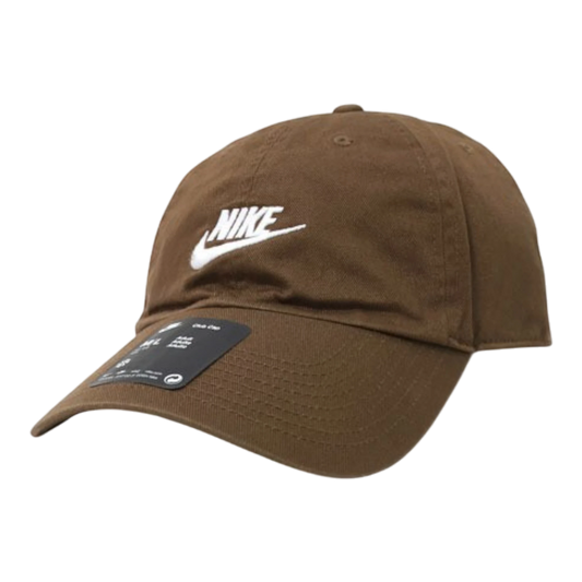 HypeSelection brown 100% cotton Nike Futura cap with embroidered white logo and curved brim.