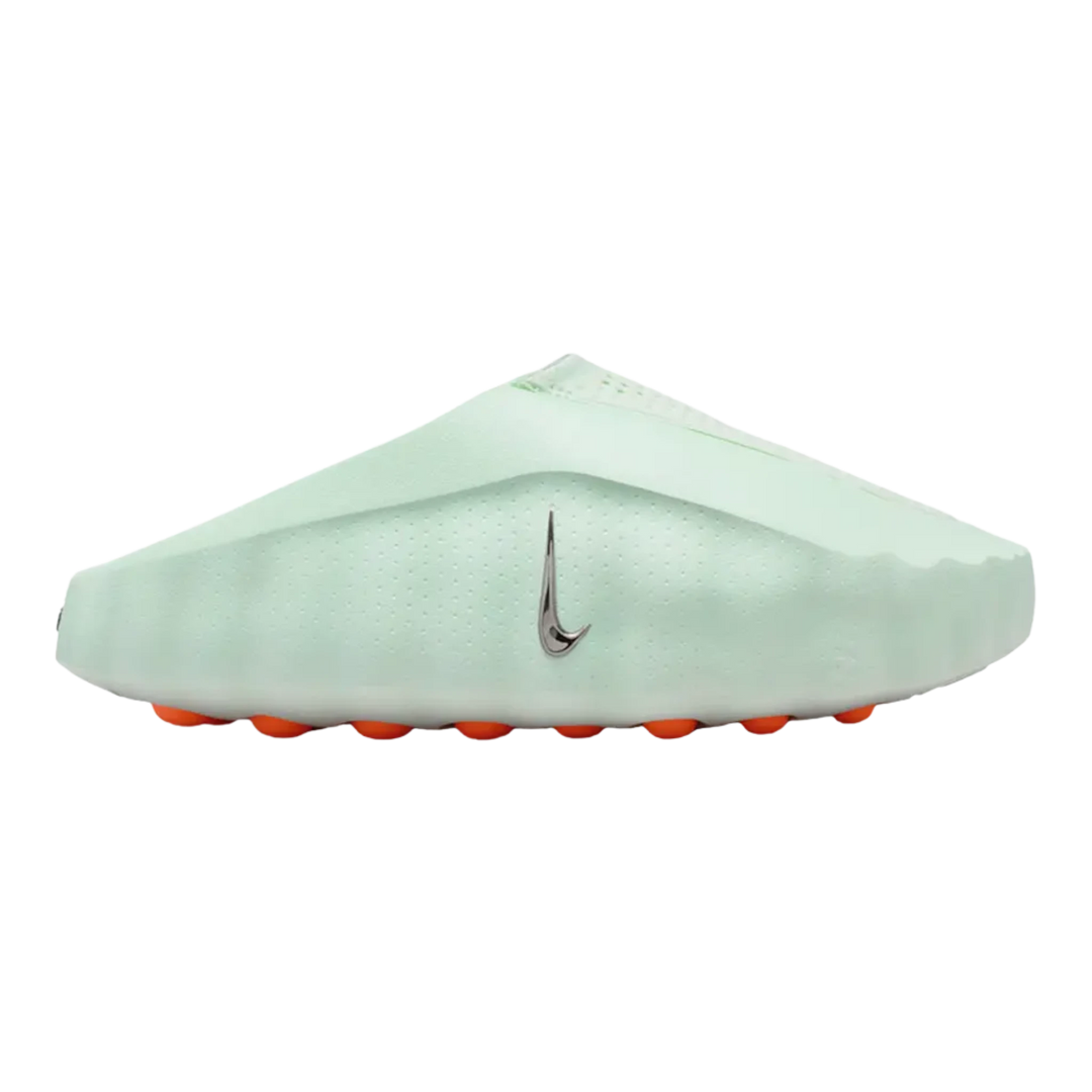 HypeSelection women's Nike Mind 001 slide in Barely Green, featuring a perforated synthetic upper and a unique 22-node foam outsole.